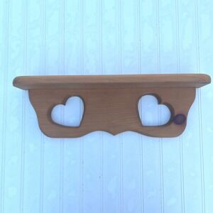 Vintage Rustic Wood Wall Shelf Heart Cutouts Farmhouse Display Ledge 18 Inch